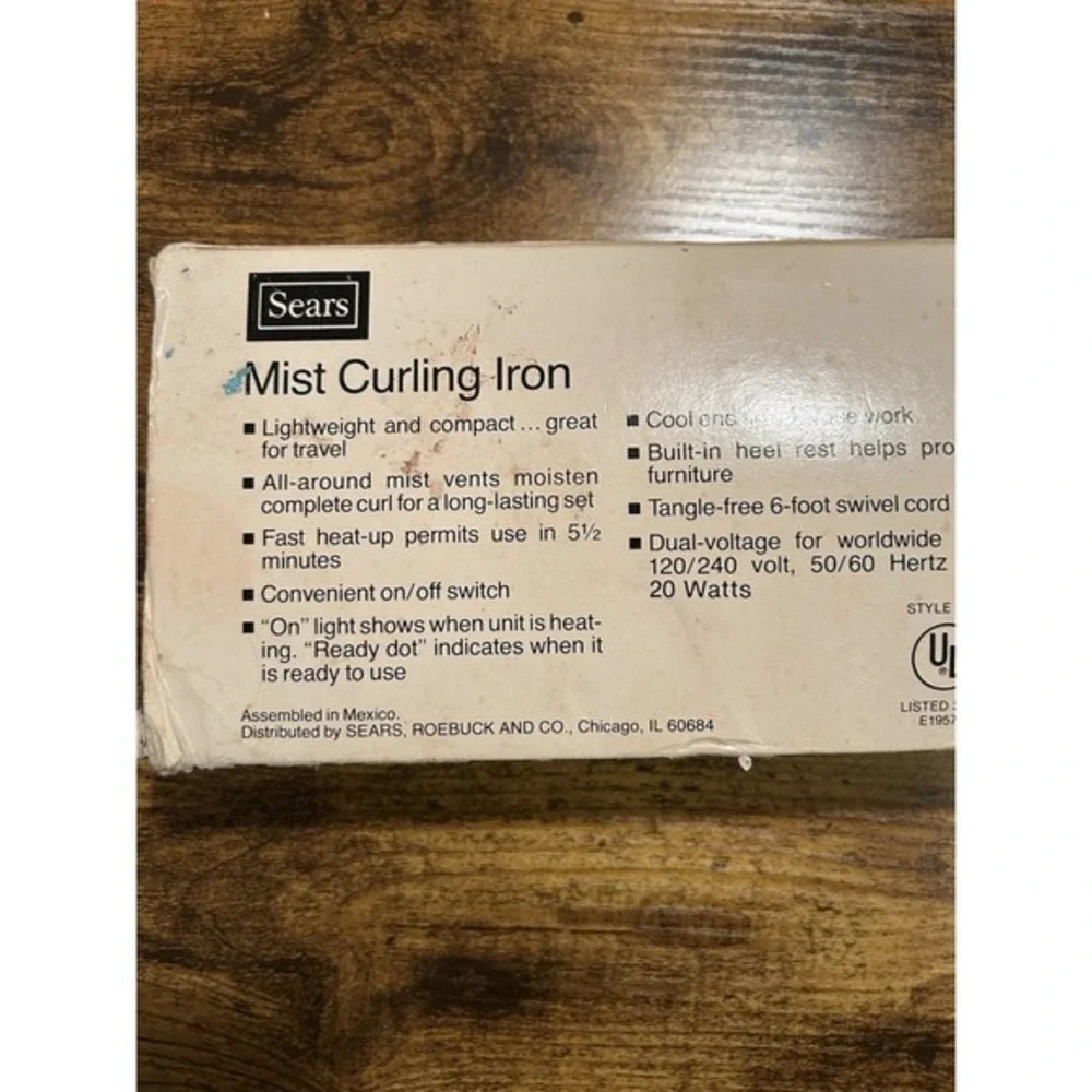Sears Misting CURLING IRON in‎ original box Hair Styling Light Weight End Tip